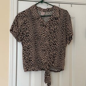 Leopard Print Tie-Front Blouse